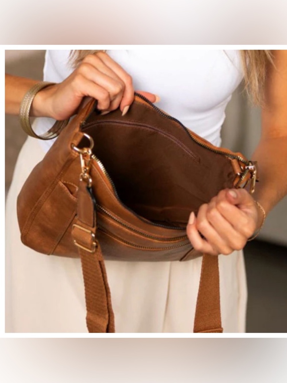 Chestnut Checkered Vegan Leather Bag - Picture 5 of 6